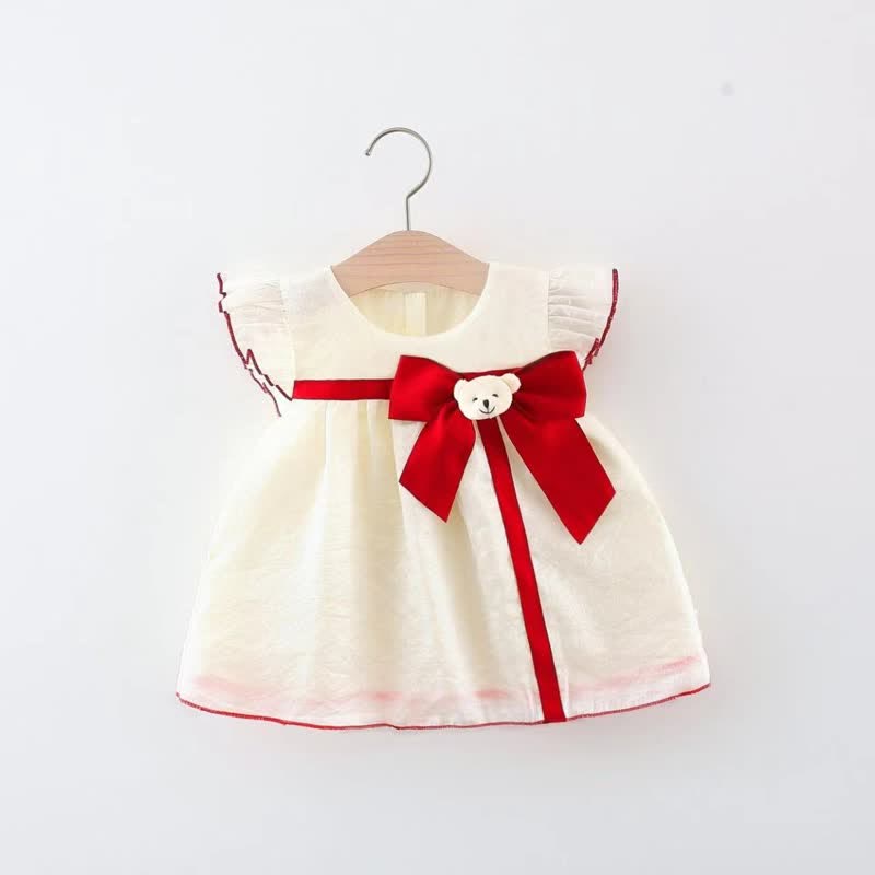 Baby Girl Bear Bow Ruffled Dress