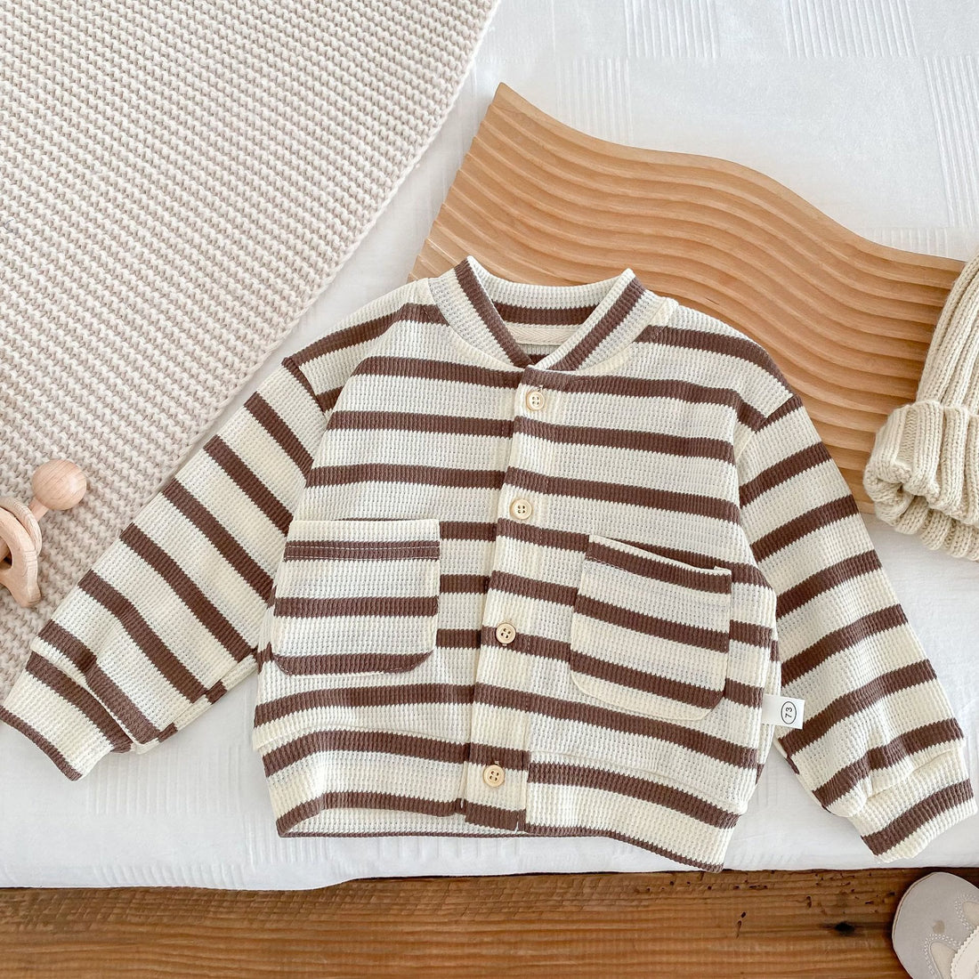 Baby Toddler Striped Waffle Button Coat