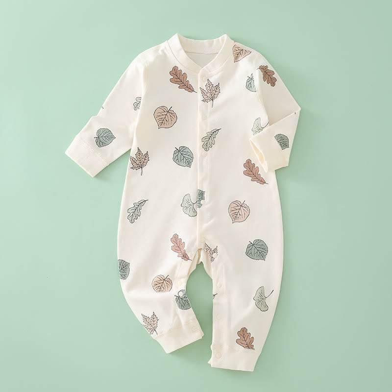 Baby Leaf Button Pajamas Romper