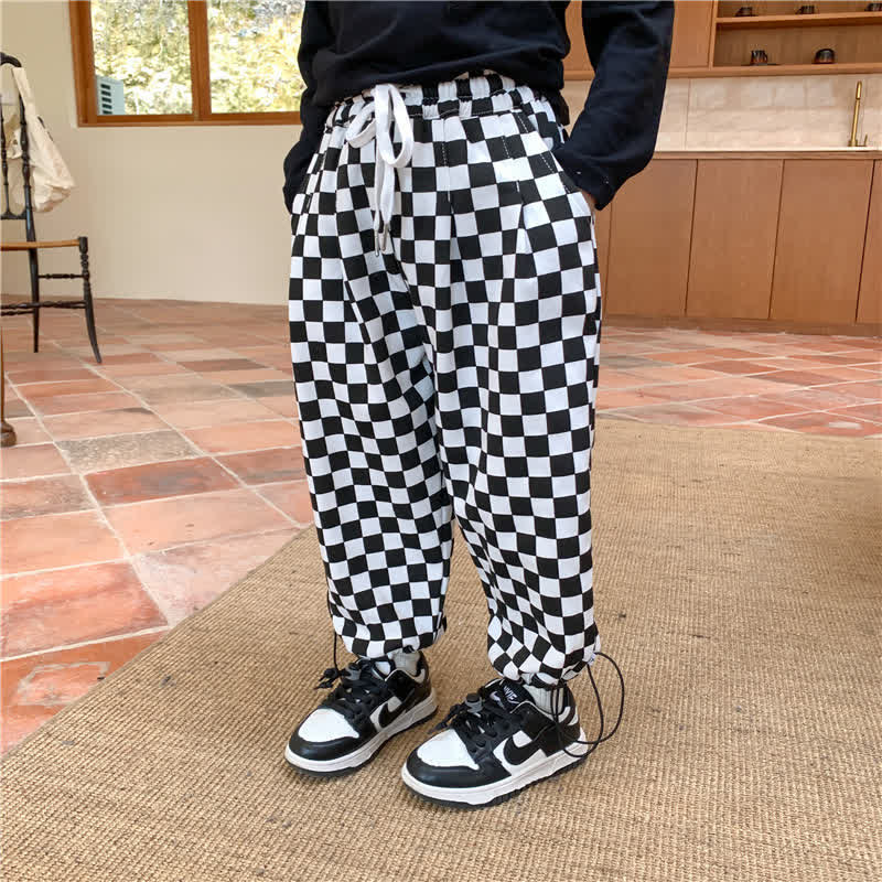 Toddler Black Checkerboard Casual Pants