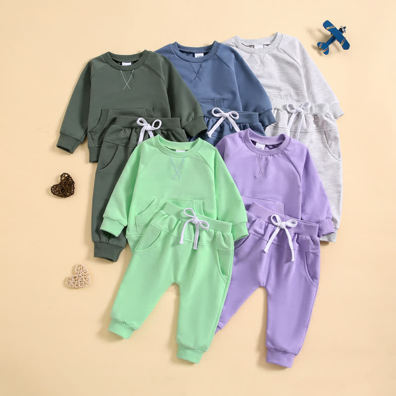 Baby 2-Piece Solid Color Casual Sweatsuit Set