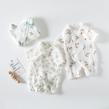 Baby Whale Flower Cherry Kimono Romper