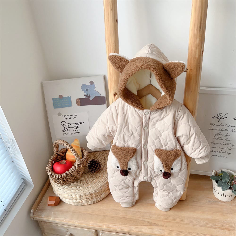 Baby Fox Quilted Hooded Romper