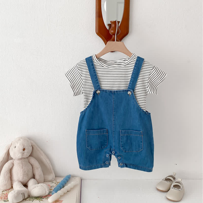 Baby Striped Denim T-shirt Overalls