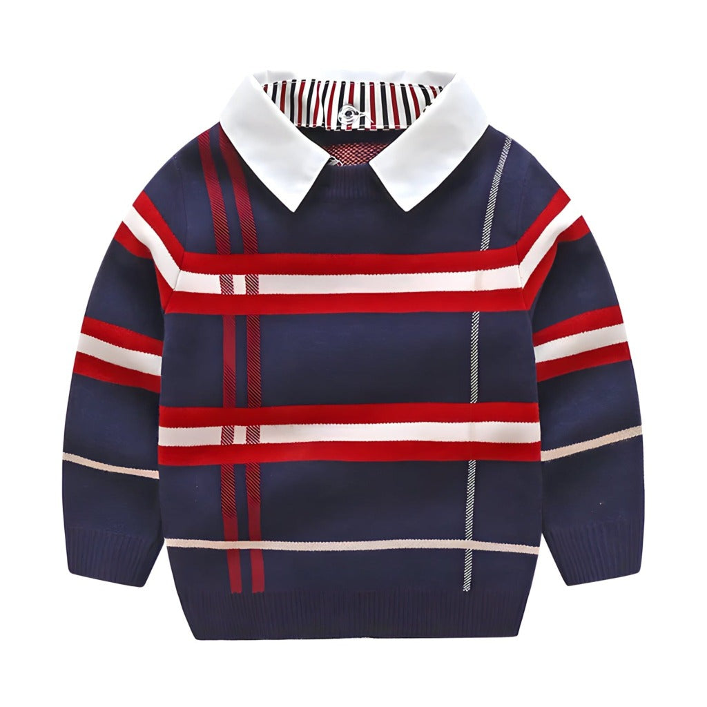 Boy's Plaid Sweater with Removable Collar