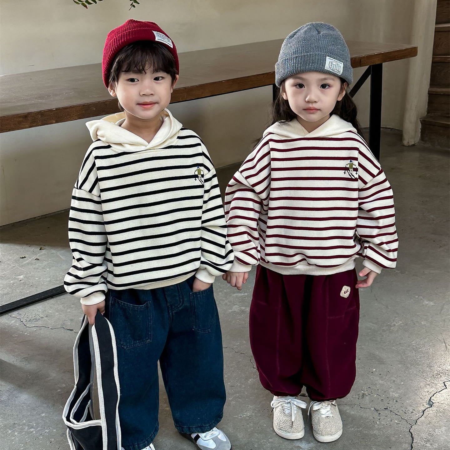 Toddler Simple Striped Hoodie