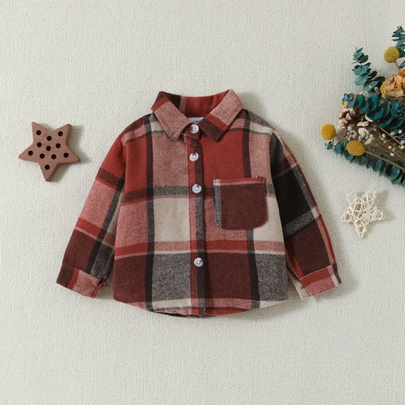 Baby Red Plaid Pocket Polo Shirt