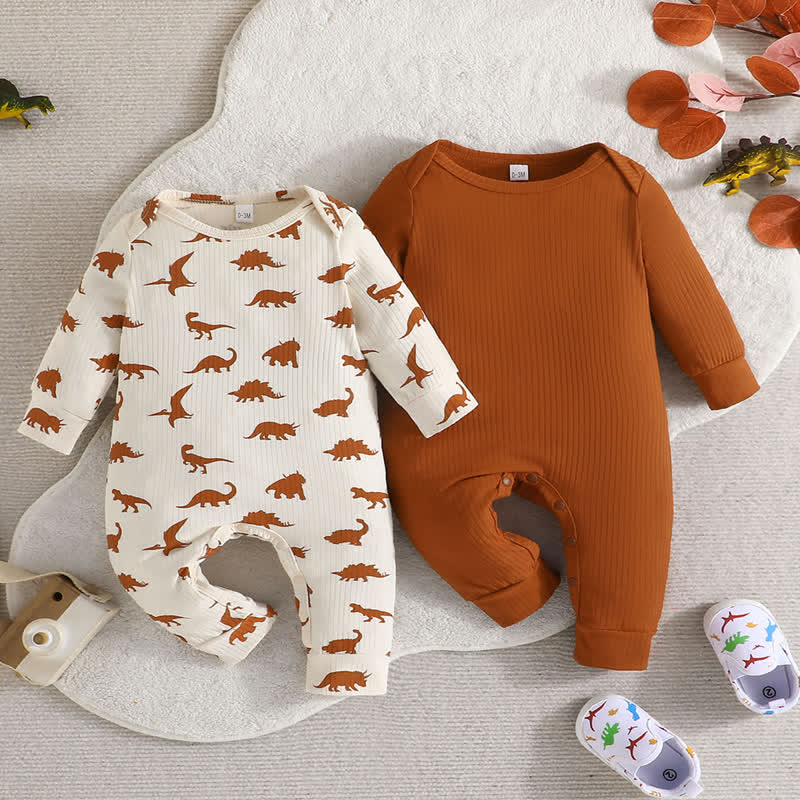 2-Pack Baby Dino Solid Color Romper