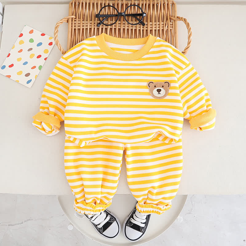 Toddler Striped Bear Patch Sweatsuit Set