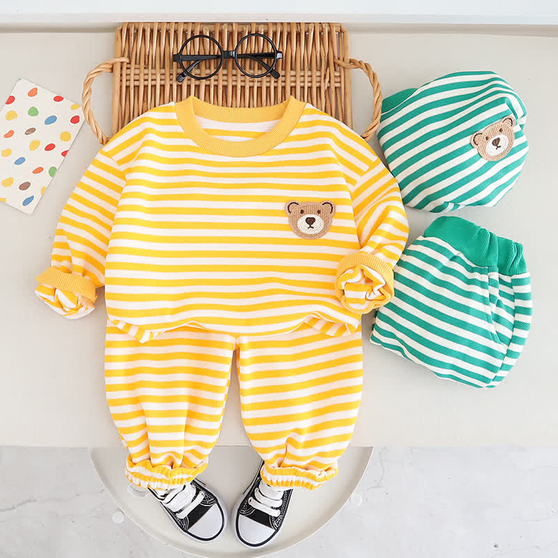 Toddler Striped Bear Patch Sweatsuit Set