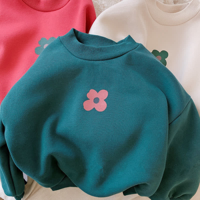 Toddler Fleece Lined Flower Simple Sweatshirt