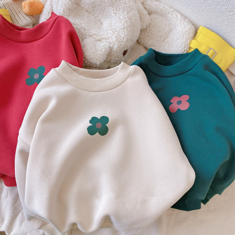 Toddler Fleece Lined Flower Simple Sweatshirt