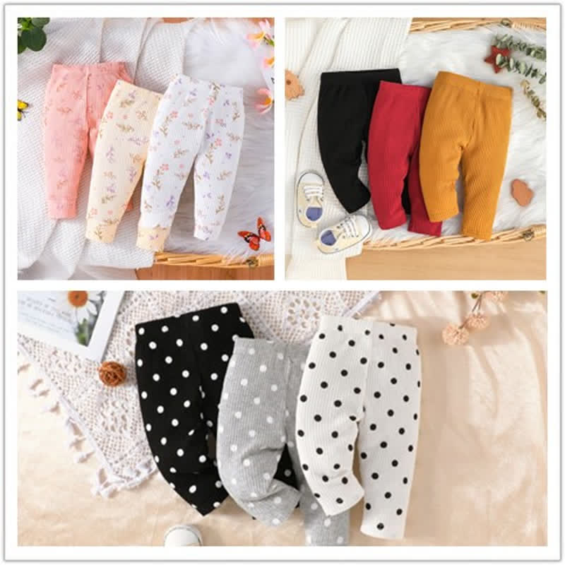 3-Pack Baby Solid Color Flower Dots Pants