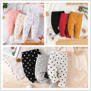 3-Pack Baby Solid Color Flower Dots Pants