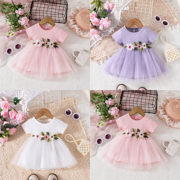 Baby Ribbed 3D Flower Tulle Dress