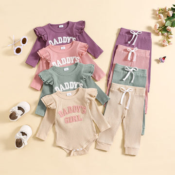 DADDY'S GIRL Baby 2-Piece Ribbed Ruffled Set