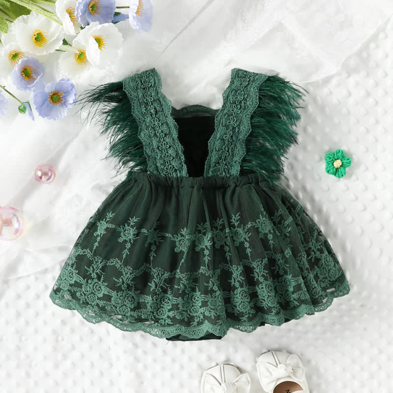 Baby Ruffled Flower Lace Skirted Bodysuit