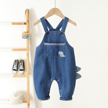 Baby Dinosaur Denim Pocket Blue Overalls