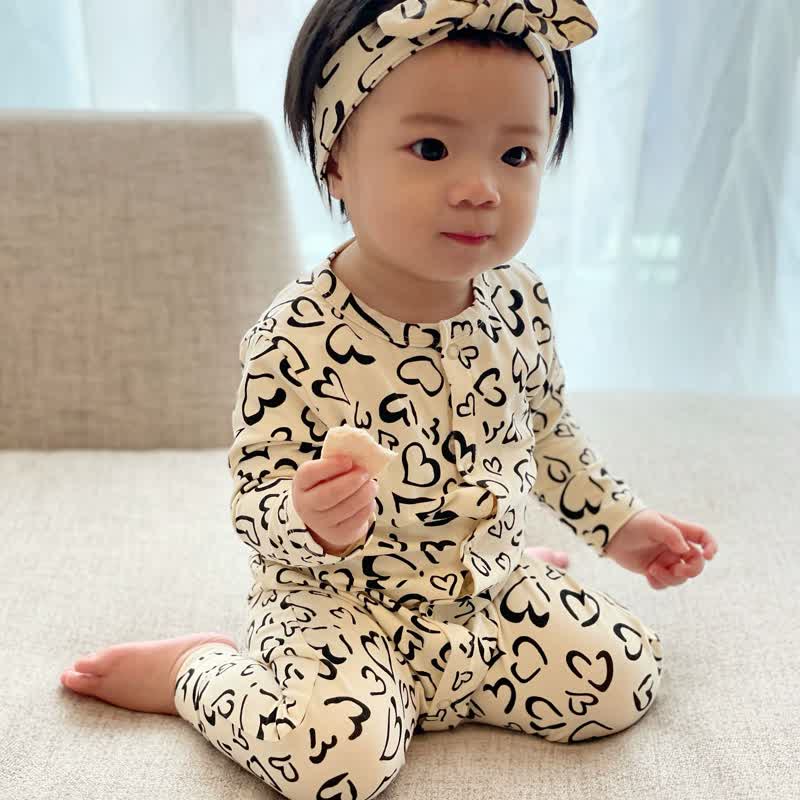 Baby Heart Pajamas Romper with Headband