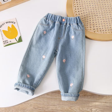 Toddler Girl Embroidered Lollipop Denim Pants