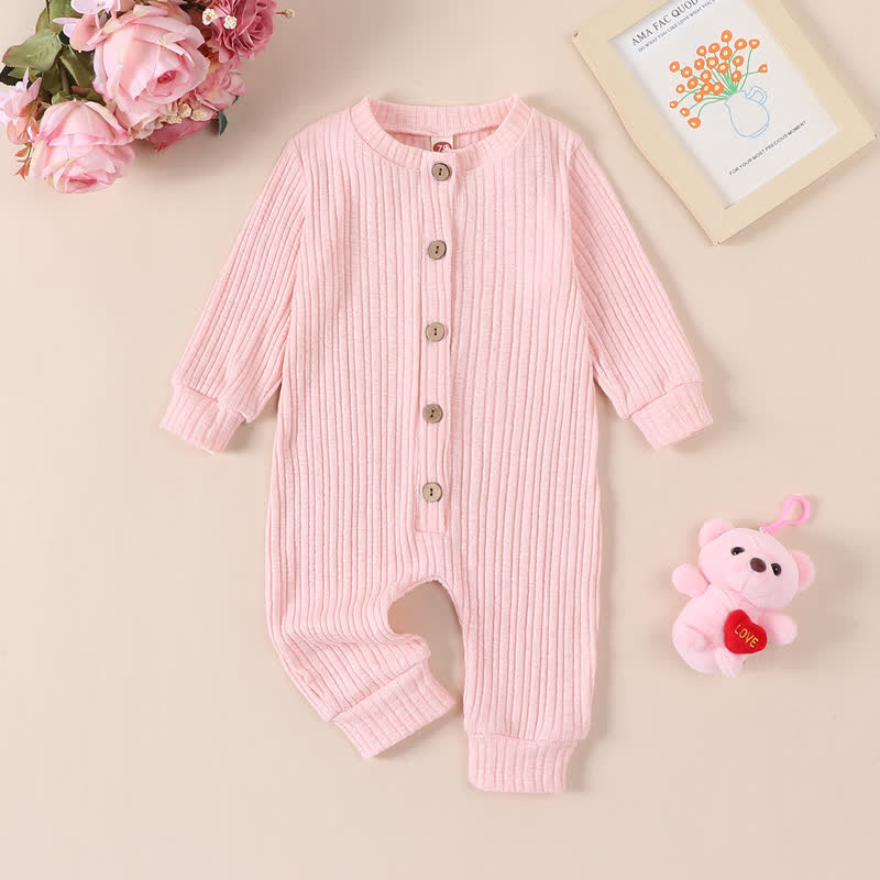 Baby Ribbed Solid Color Button Romper