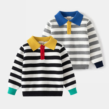 Toddler Color Block Knitted Striped Sweater