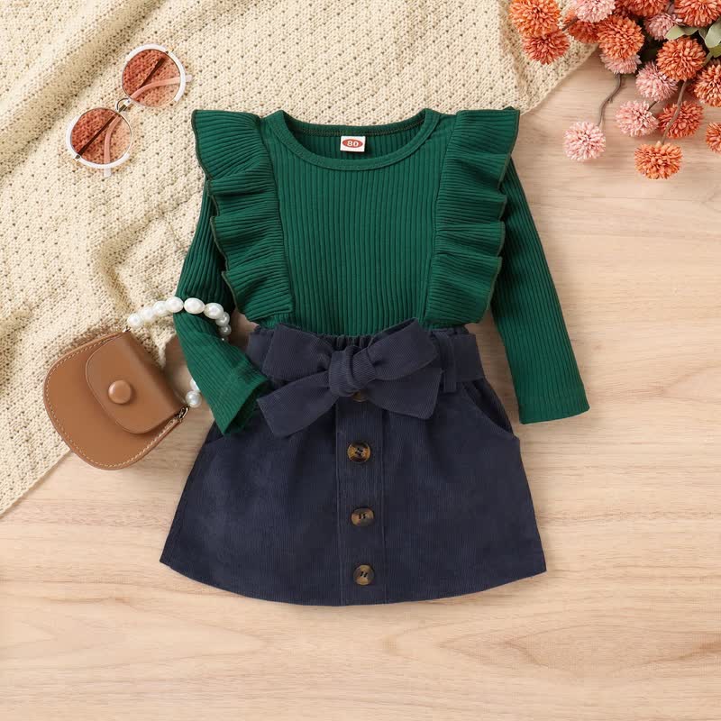 Baby 2-Piece Ruffled Corduroy Bow Set