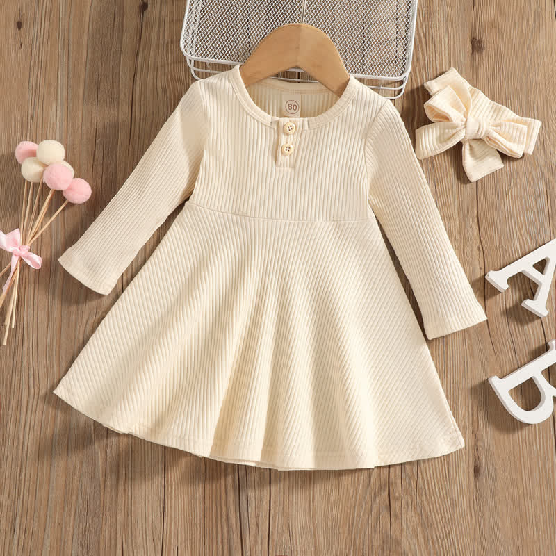 Baby Solid Color Ribbed Dress with Headband