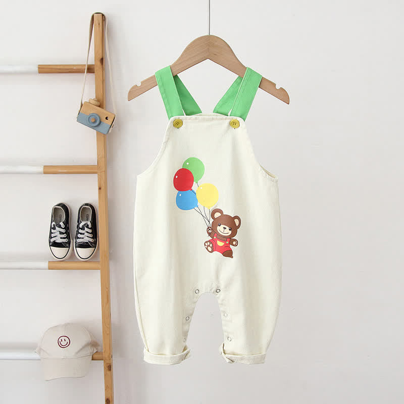 Baby Cartoon Balloon Bear White Overalls