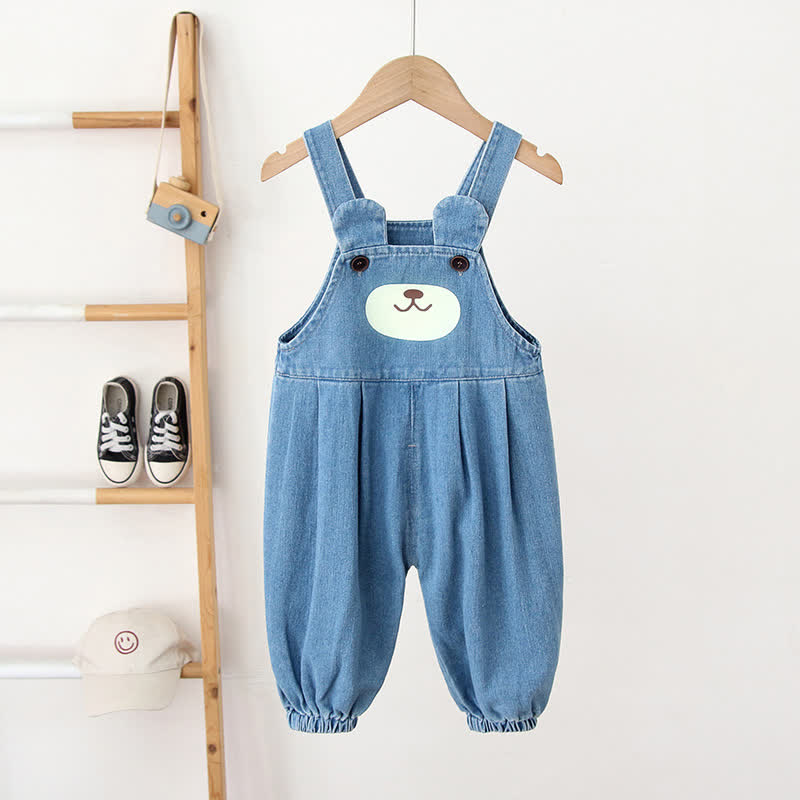 Toddler Bear Denim Blue Casual Overalls