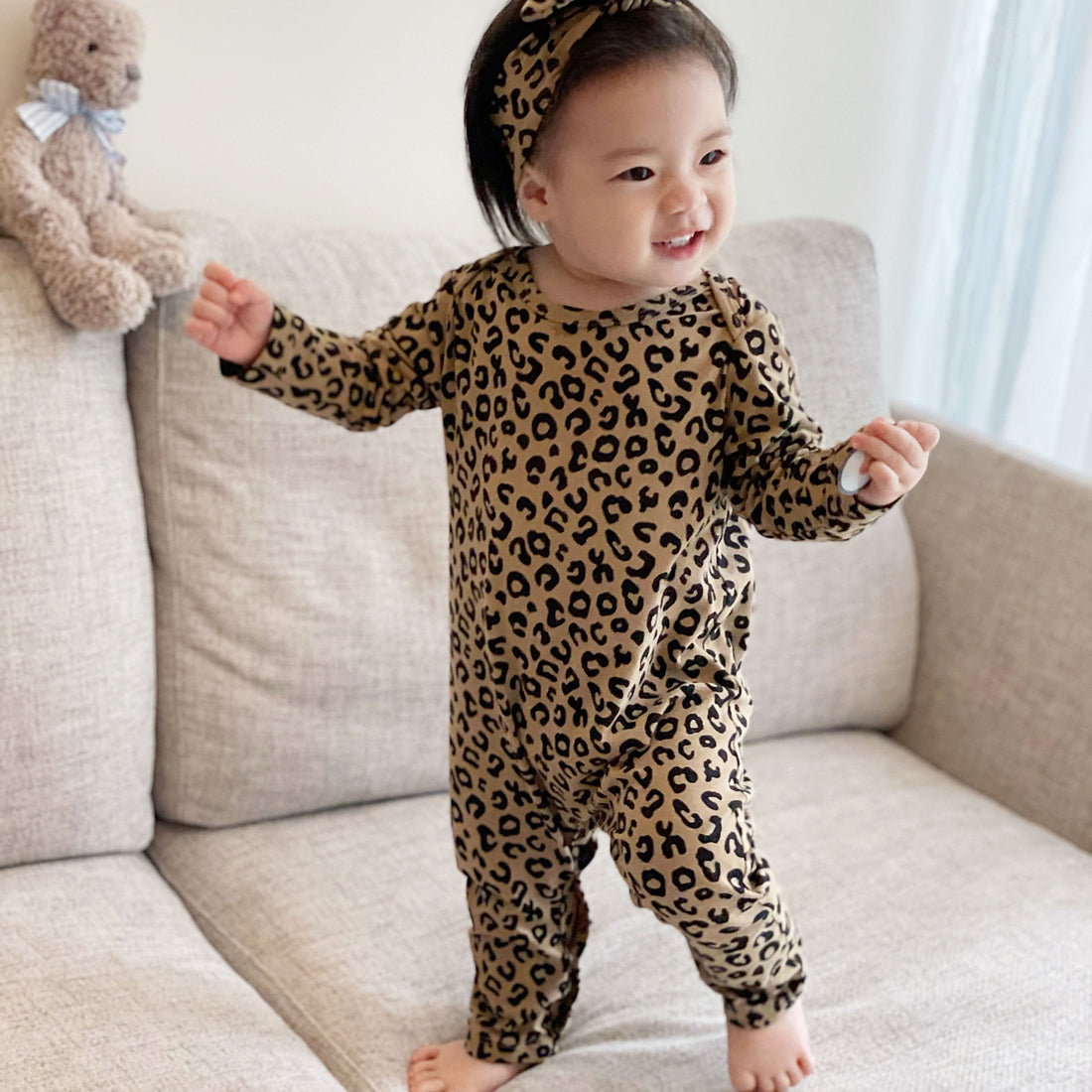 Baby Leopard Print Romper with Headband