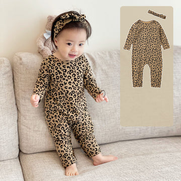 Baby Leopard Print Romper with Headband