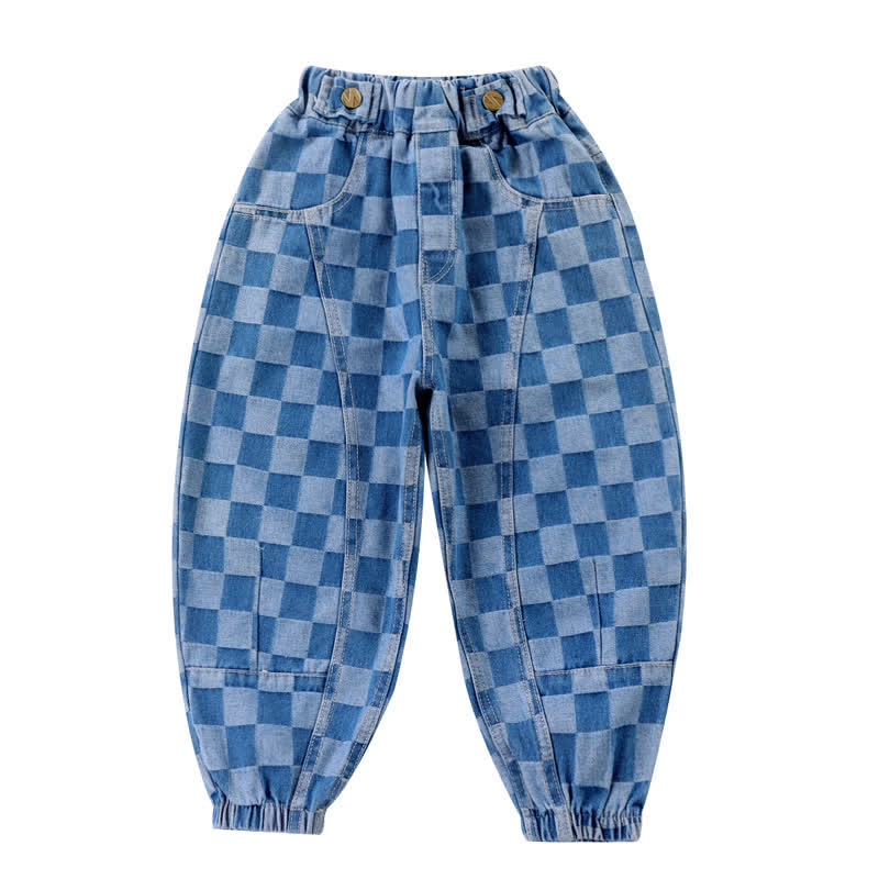 Toddler Denim Plaid Blue Jogger Pants