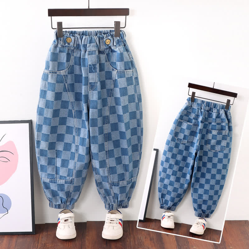 Toddler Denim Plaid Blue Jogger Pants