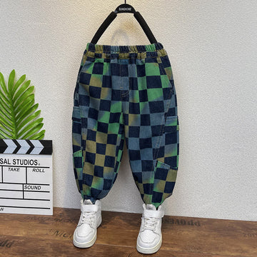 Toddler Design Denim Plaid Jogger Pants