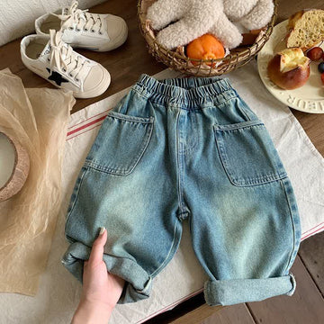 Toddler Denim Double Pocket Loose Pants