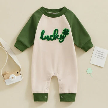 LUCKY Baby Contrast Sleeves Green Romper