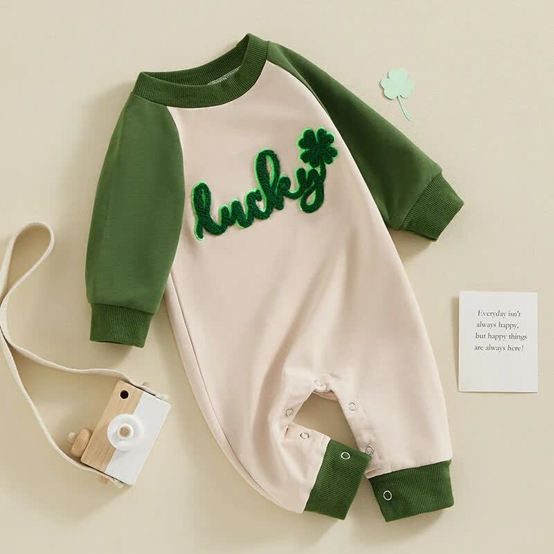 LUCKY Baby Contrast Sleeves Green Romper