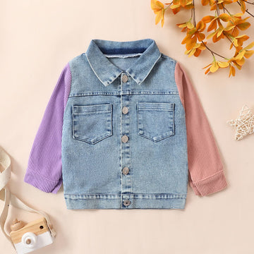 Toddler Girl Contrast Sleeves Denim Coat