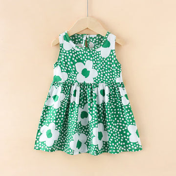 Toddler Girl Green Flower Sleeveless Dress