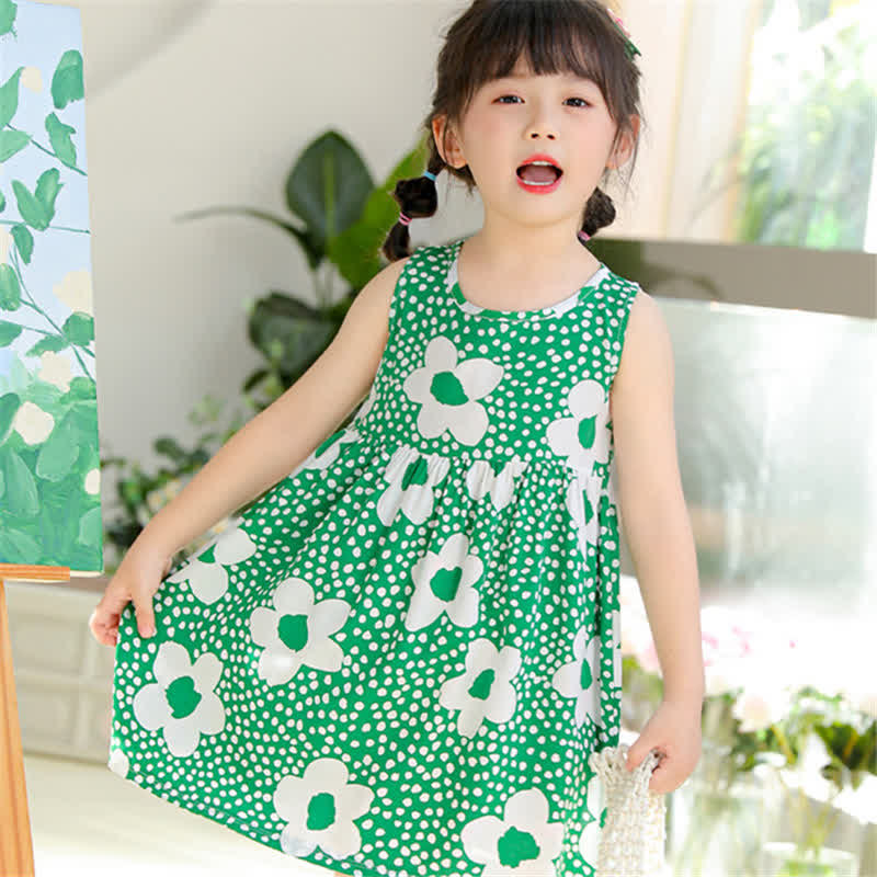 Toddler Girl Green Flower Sleeveless Dress