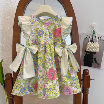 Toddler Girl Flower Ruffled Bows Dress