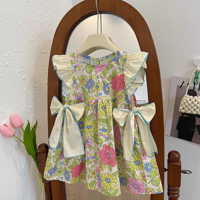 Toddler Girl Flower Ruffled Bows Dress