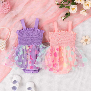 Baby Girl Flower Tulle Suspenders Bodysuit