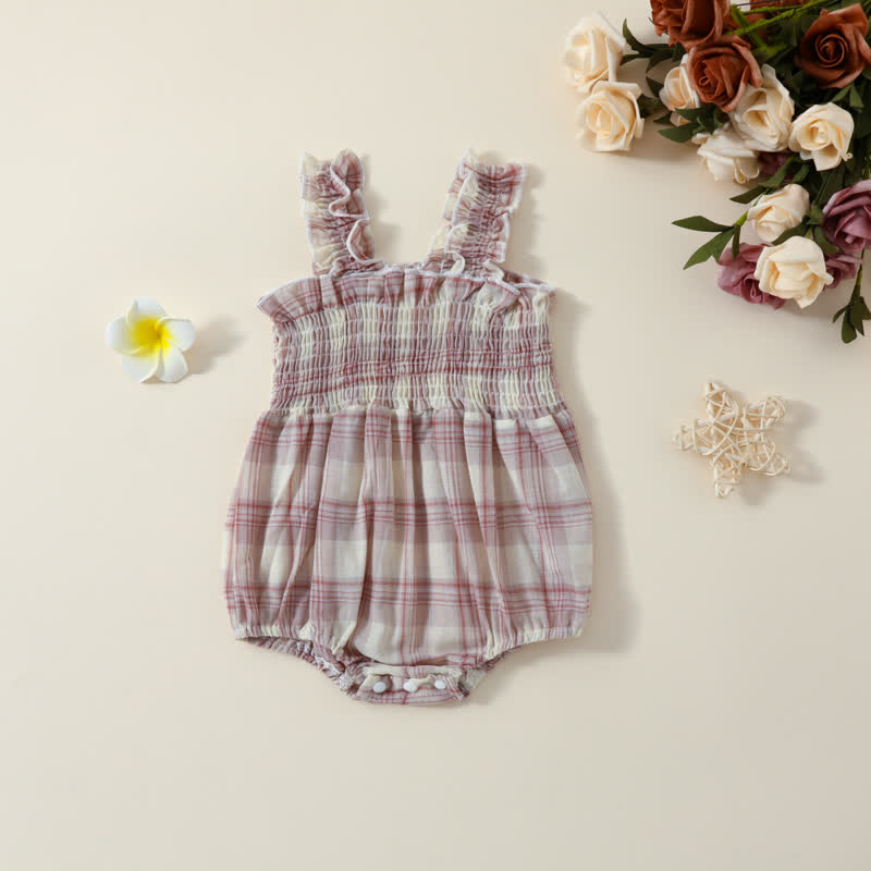 Baby Purple Plaid Suspenders Bodysuit