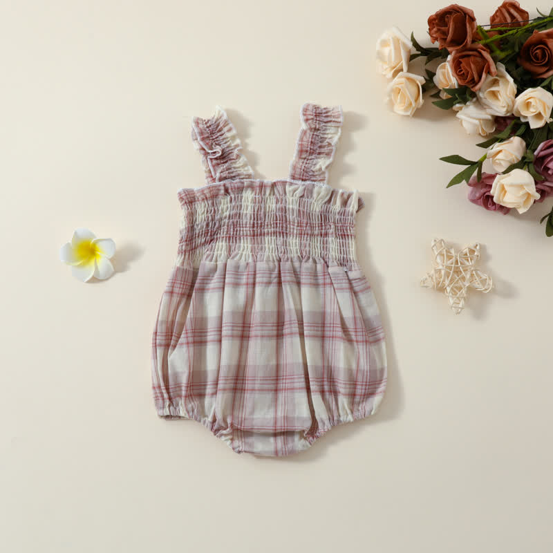 Baby Purple Plaid Suspenders Bodysuit