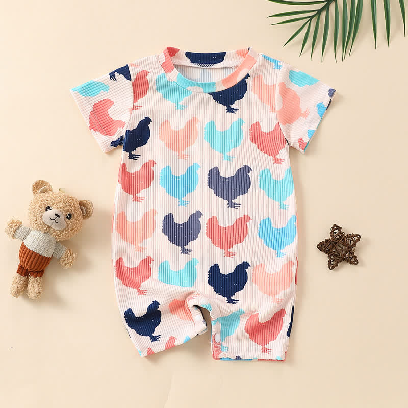 Baby Multicolor Chicken Ribbed Romper