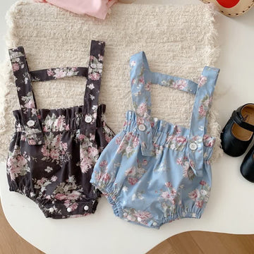 Baby Girl Flower Suspenders Bodysuit