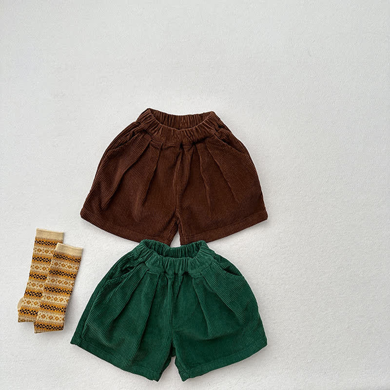 Toddler Solid Color Corduroy Retro Shorts