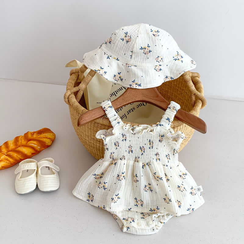 Baby Floral Suspenders Bodysuit with Hat